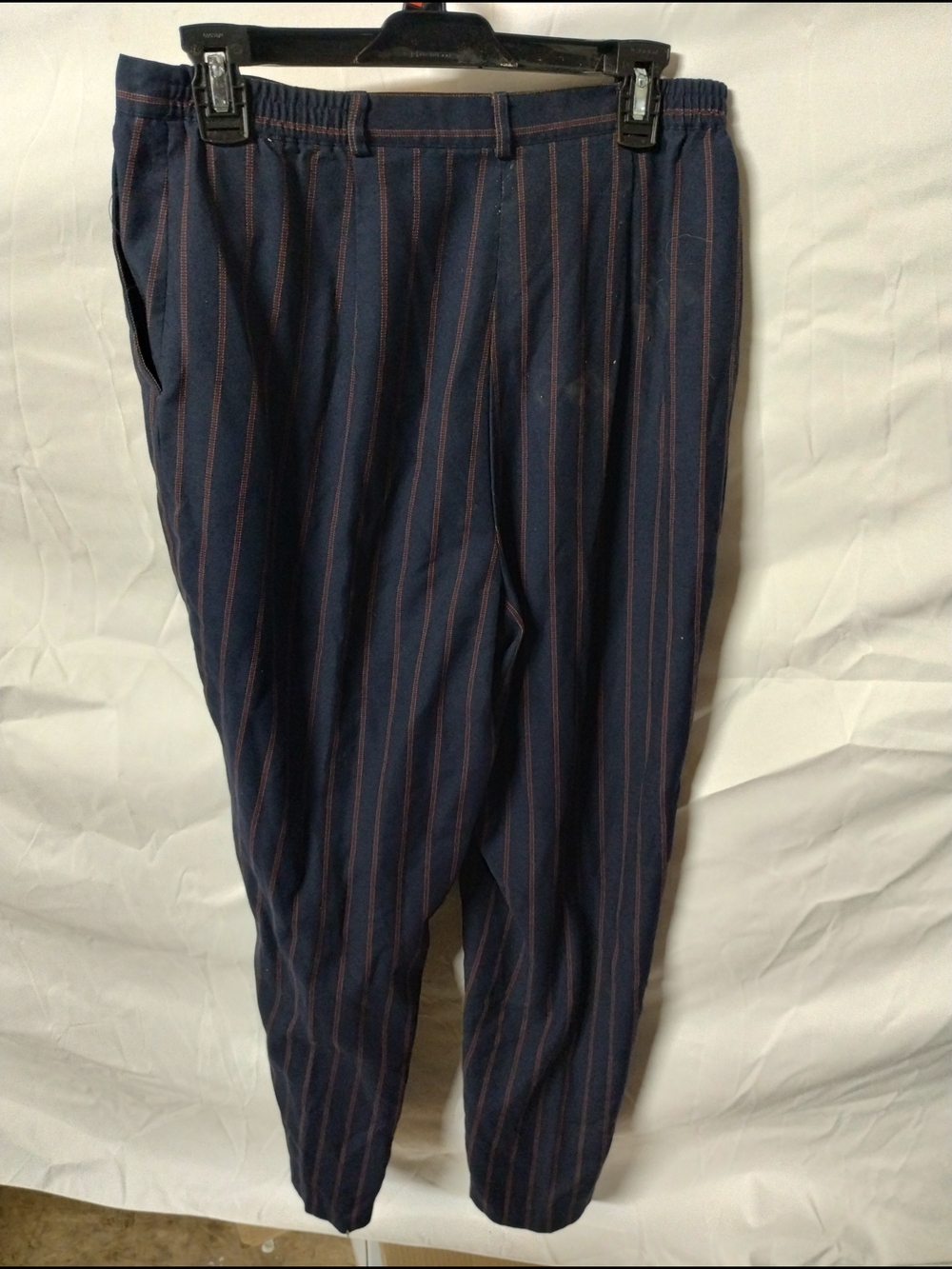 Karen Scott Navy Pinstripe Pants with Red Stripes